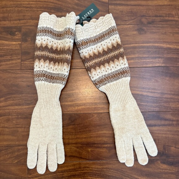 Lauren Ralph Lauren Accessories - Lauren Ralph Lauren Long Knit Fair Isle Lambswool Gloves Scalloped 469N44 NEW